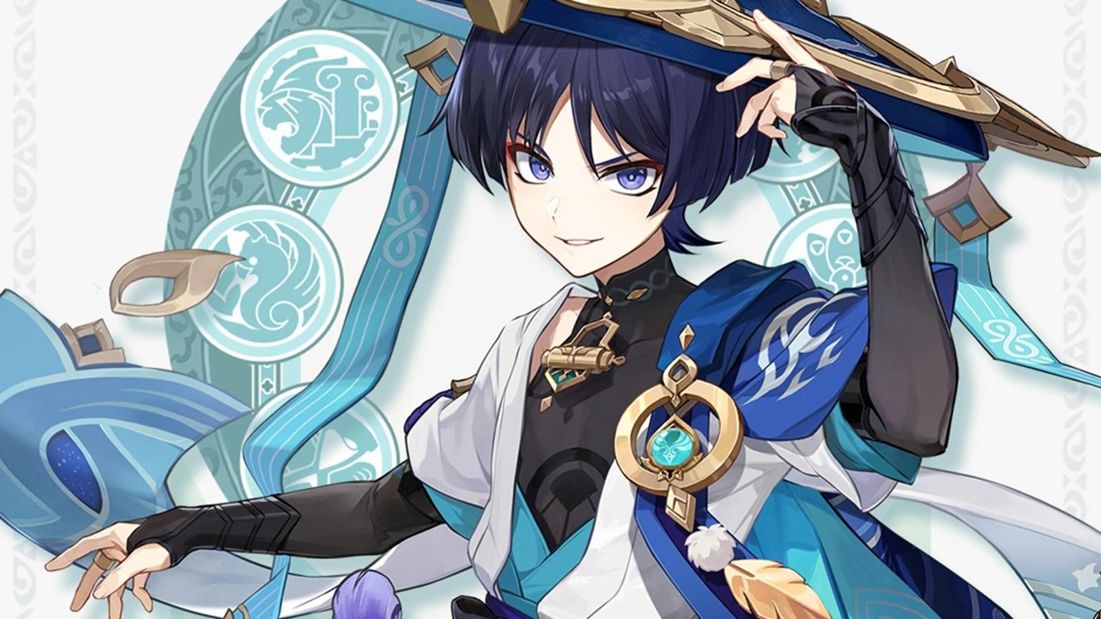 An image of Scaramouche in Genshin Impact, a character featured in the next banner.