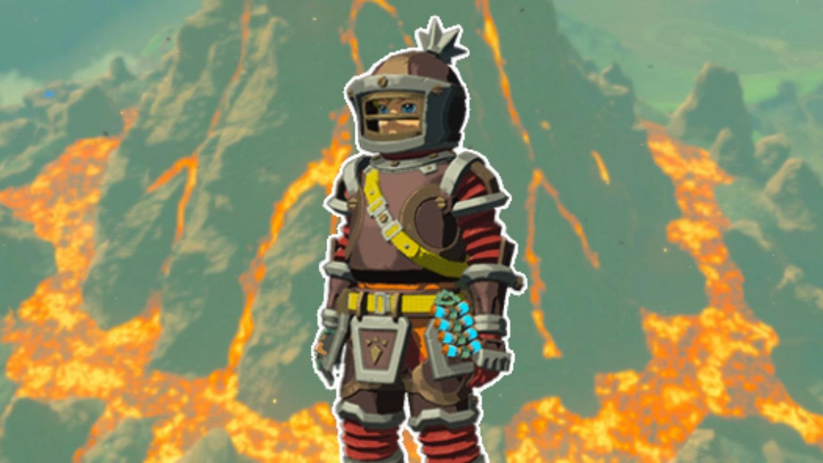 Link wearing the Flamebreaker armor set in Tears of the Kingdom