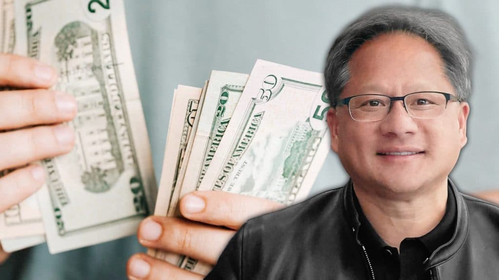 Nvidia CEO in front of money being counted