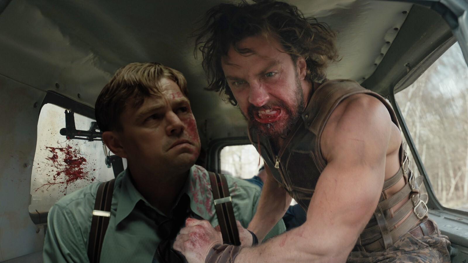 Leonardo DiCaprio and Aaron Taylor-Johnson in Kraven of the Flower Moon.