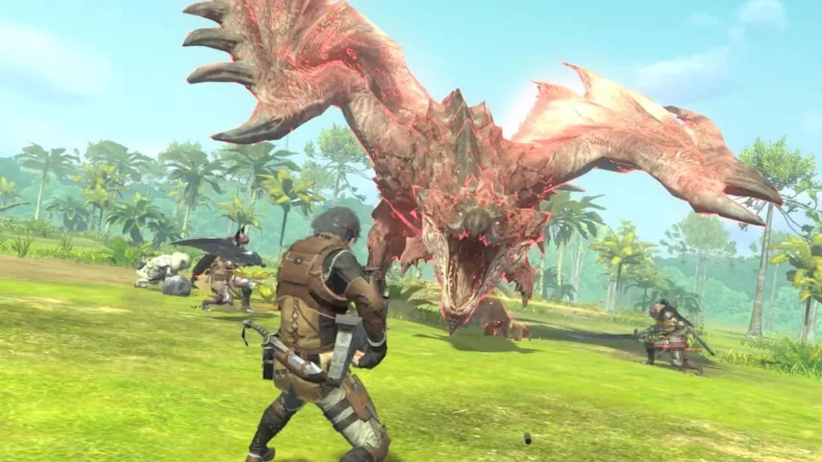 Hunter fighting a Rathalos in Monster Hunter Now