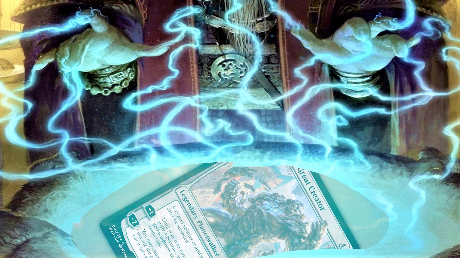 mtg bans, preordain art with karn underneath the glowing ooze featured in the art