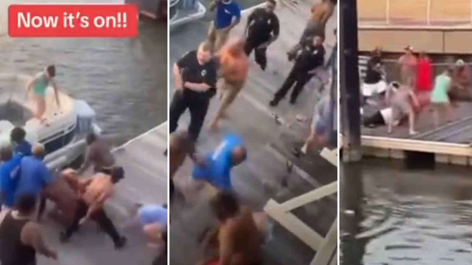 men brawl on riverboat after jumping security guard