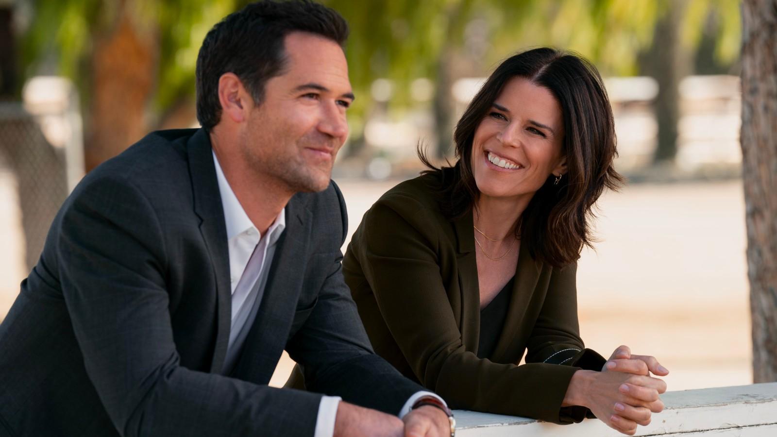 Manuel Garcia-Rulfo and Neve Campbell in The Lincoln Lawyer Season 2