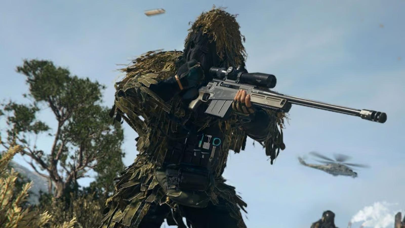 warzone 2 operator in ghillie suit holding signal 50 sniper rifle